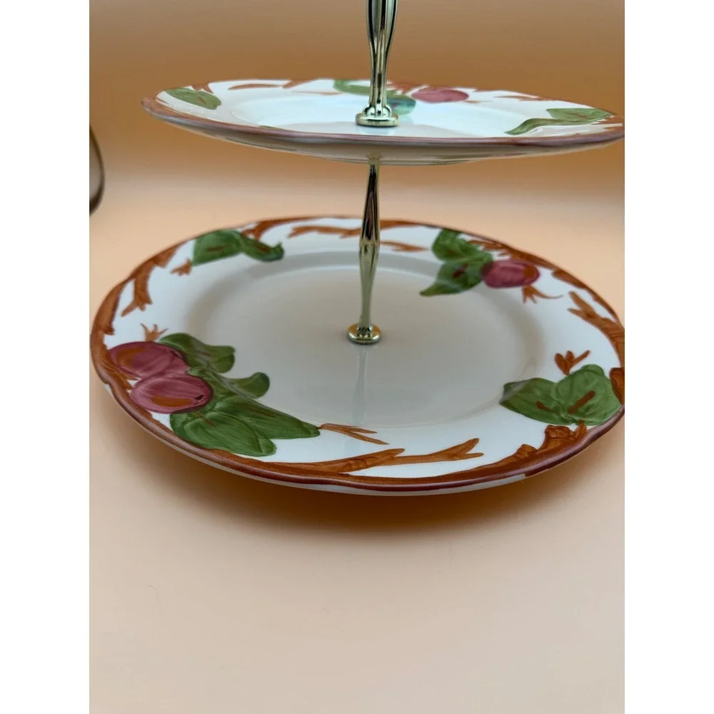 Franciscan Apple 2 Tier Cake Stand Hand Decorated Staffordshire England Ceramic